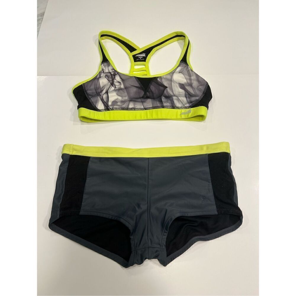 Avia Athletic Set Sports Bra & Shorts Neon Yellow & Black Size M